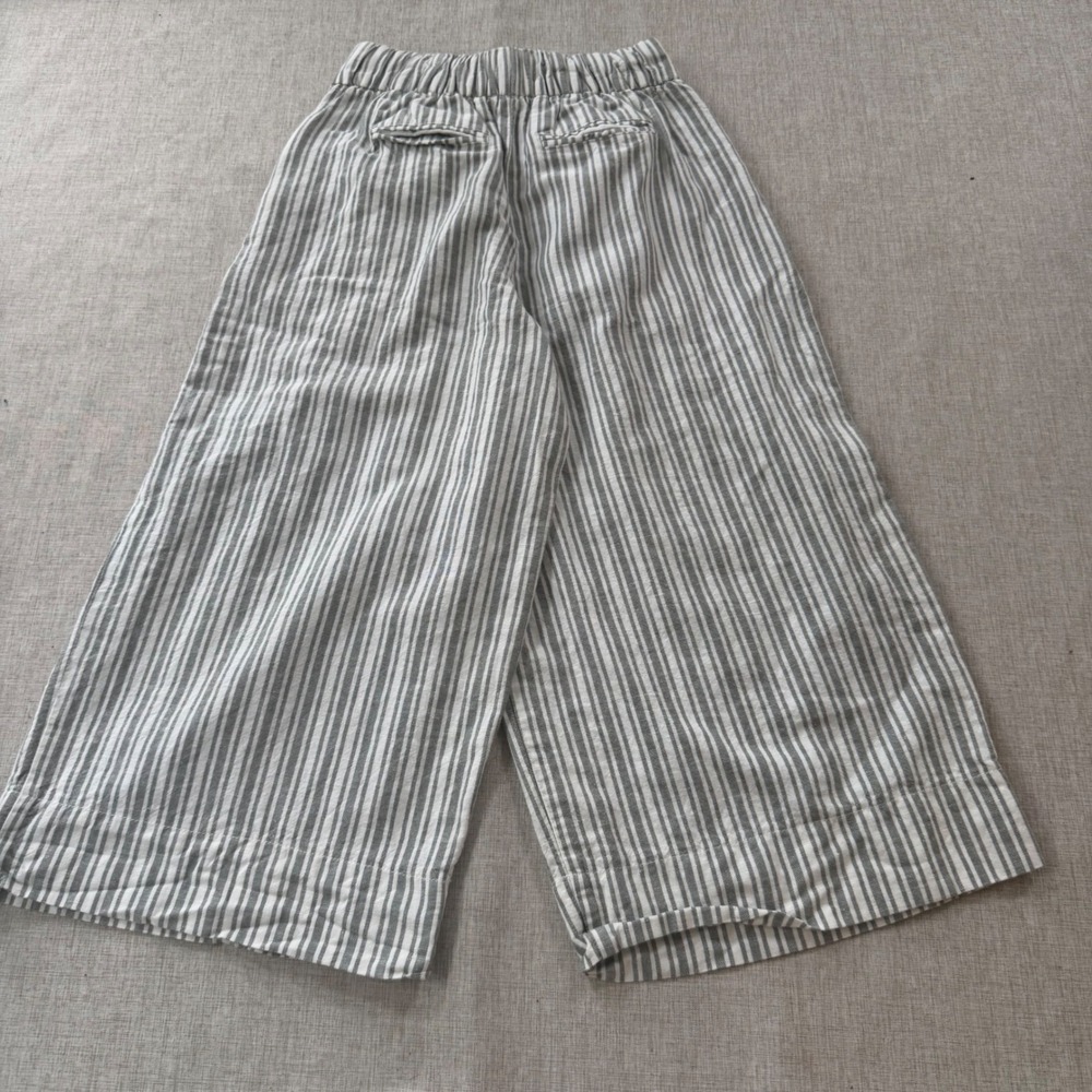 Gap Womens 0 Striped Linen Cotton Cropped Wide Leg Culottes Striped Coastal - Picture 2 of 8
